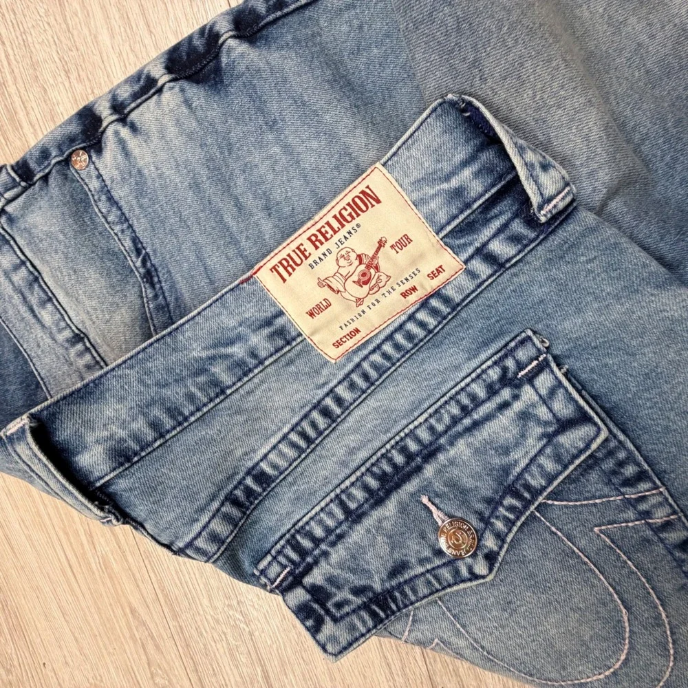True Religion Rocco‎ Relaxed Skinny Jeans Medium Blue Flap Pocket Mens 38 107202